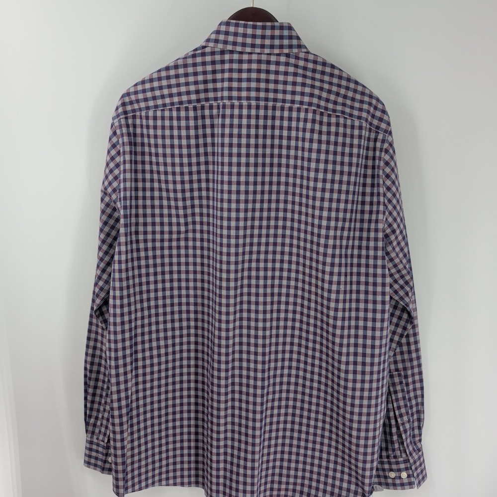 Michael Kors Airsoft Stretch Long Sleeve Check Button Up Shirt Purple 17 34x35 - Picture 8 of 9